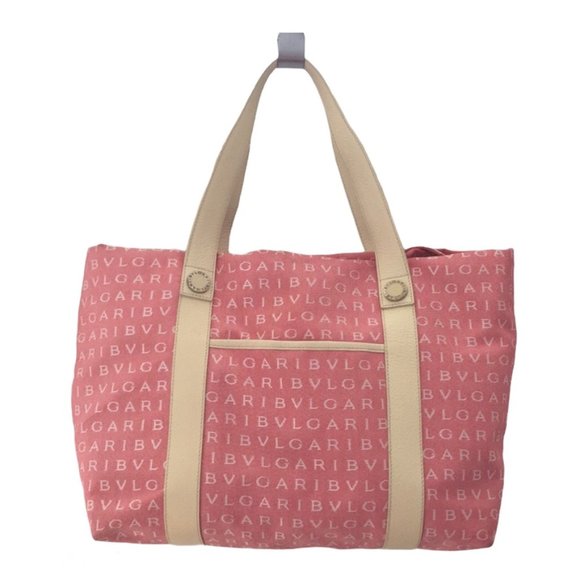 BVLGARI MAEREA Pink/Coral Leather Trim Satchel - Picture 1 of 13